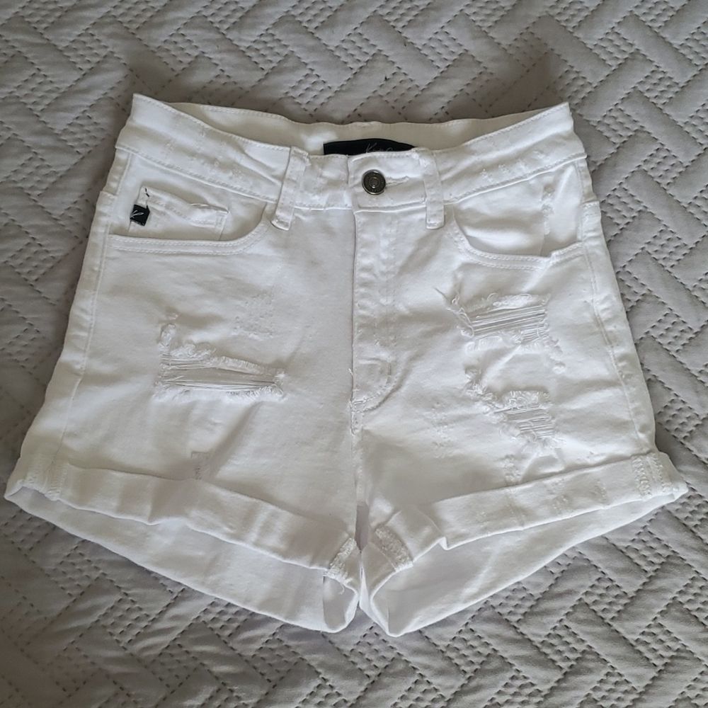 KanCan Distressed White Shorts